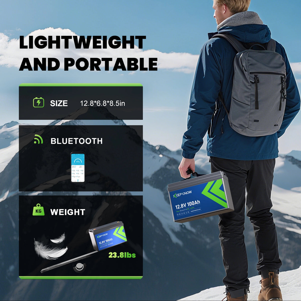 KeepKnow 12V 100Ah Lithium Battery (Black)