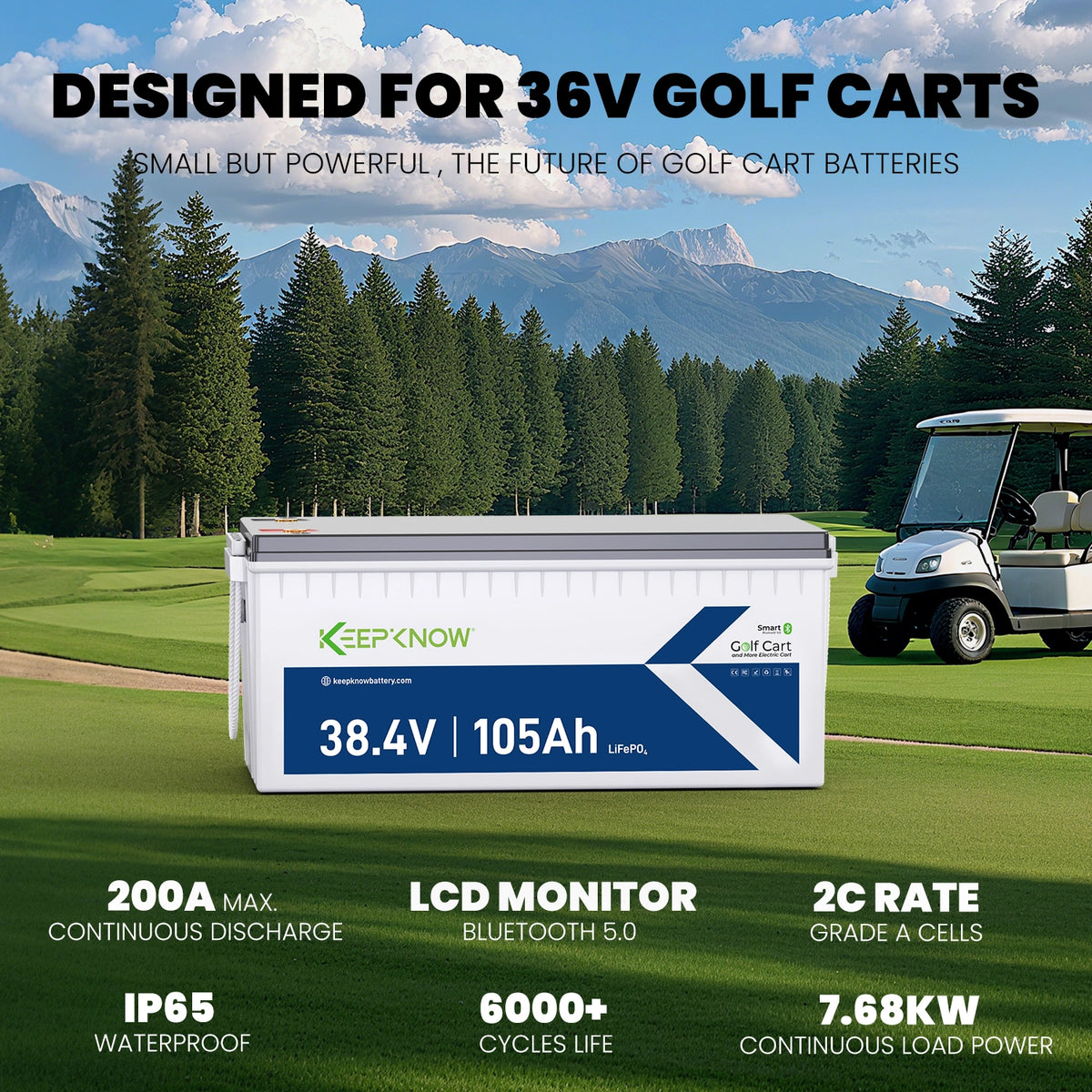 KeepKnow 36V 105Ah Lithium LiFePO4 Golf Cart Battery