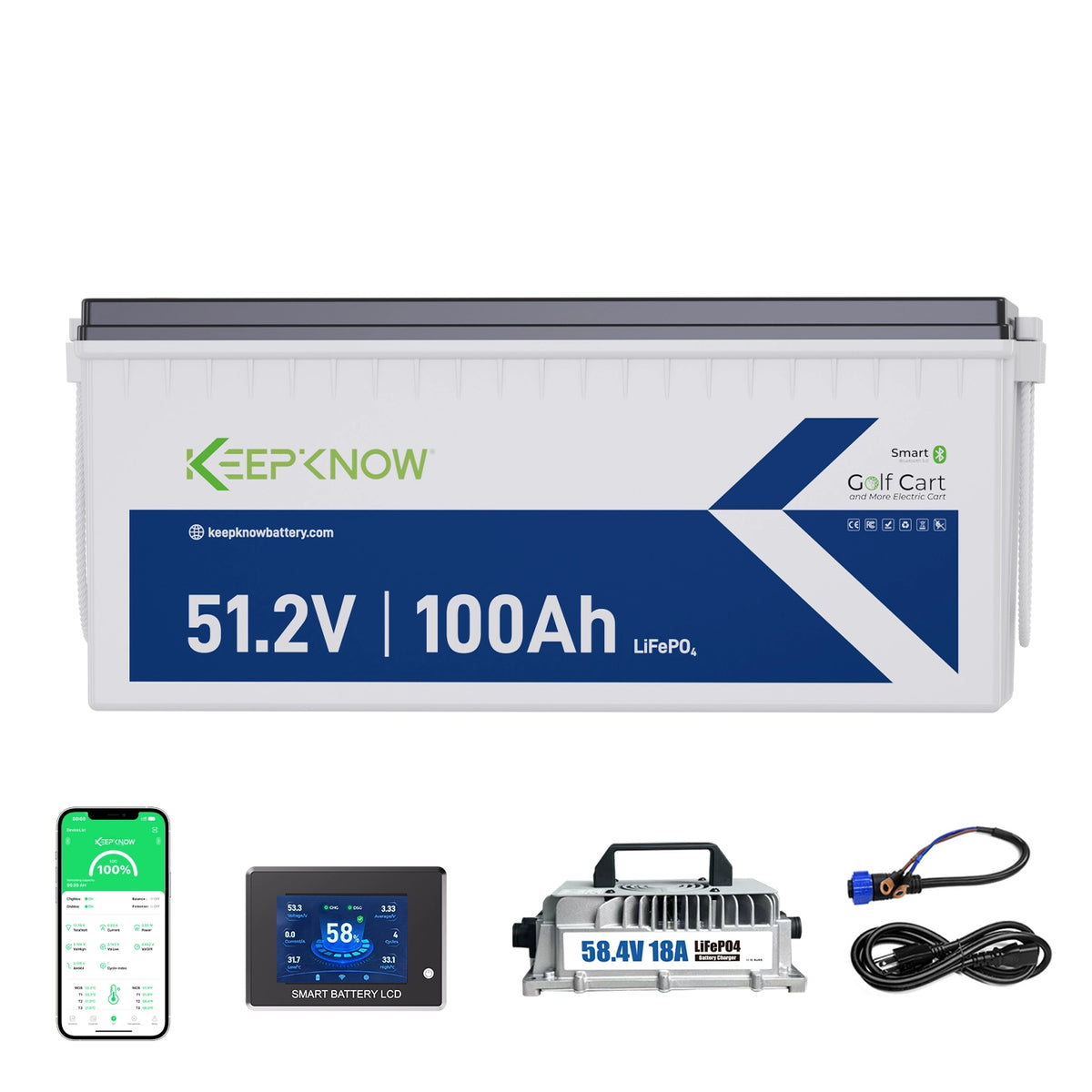 KeepKnow 48V 100Ah LiFePO4 Lithium LiFePO4 Golf Cart Battery