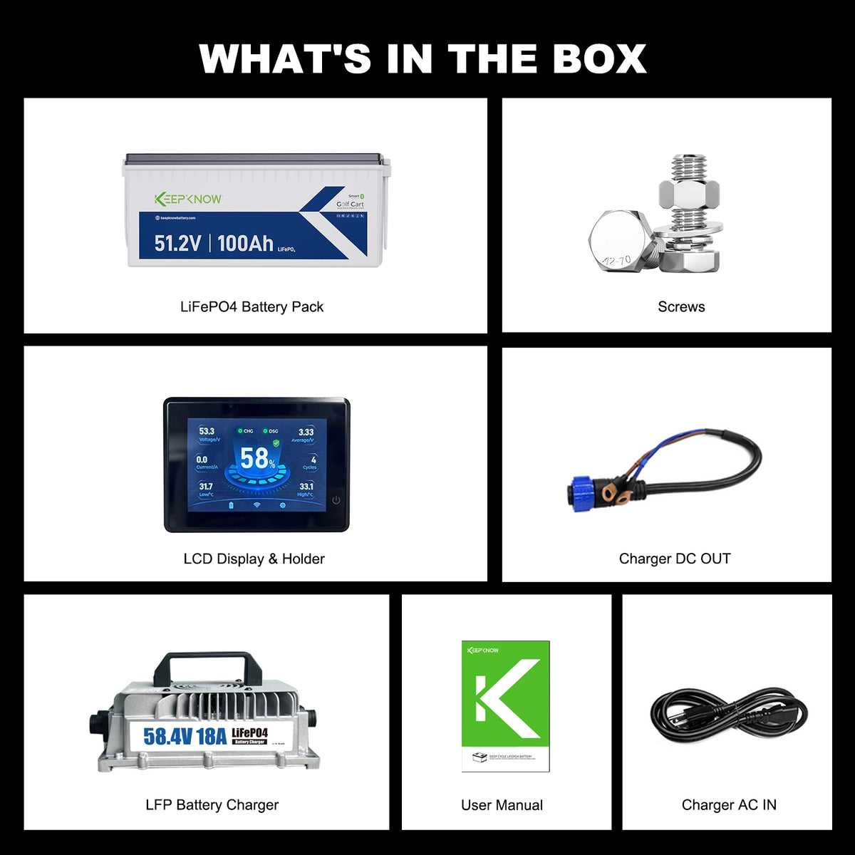 KeepKnow 48V 100Ah LiFePO4 Lithium LiFePO4 Golf Cart Battery