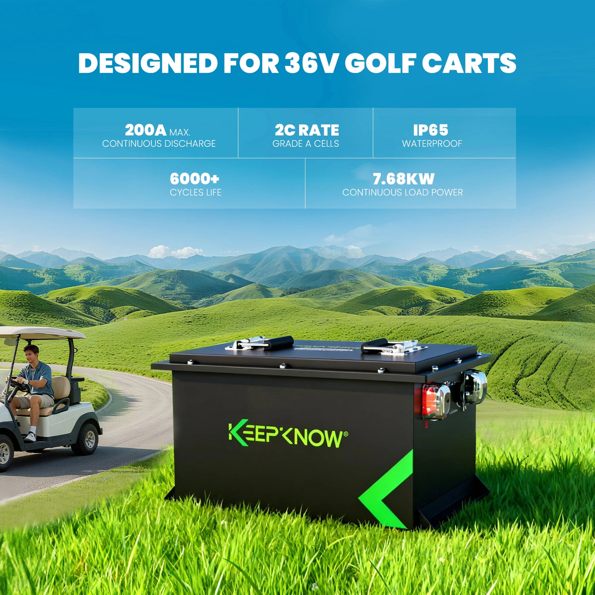 KeepKnow 36V 105Ah Lithium (LiFePO4) Golf Cart Battery, 200A BMS
