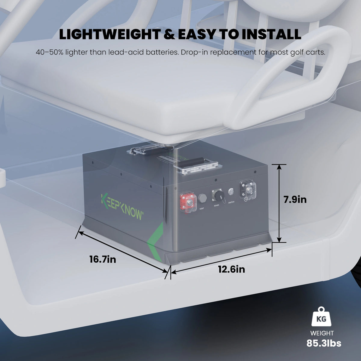 KeepKnow 48V 72Ah Lithium (LiFePO4) Golf Cart Battery, 200A BMS